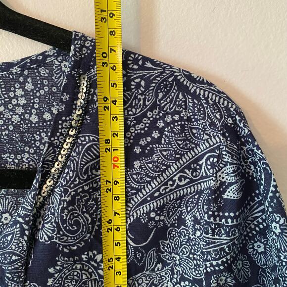 Chico's Women's size 2 / Large Navy Blue Boho Paisley Beaded Blouse 100% Cotton - Picture 10 of 11